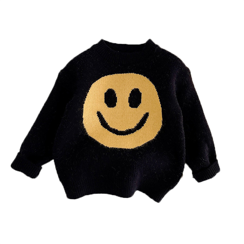 Smiley Kids Knitted Sweater Autumn Winter New Warm Pullover Baby Girl Boy Cotton Knit Clothes Infant Jumper Sweater Letter Solid alx