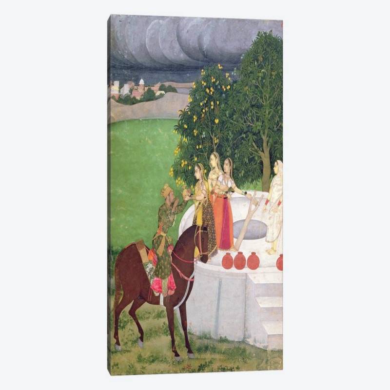 A Prince begging water from women at a well, Mughal, c.1720 - Canvas Print