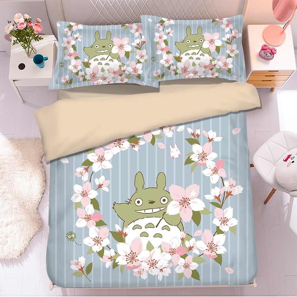 Popular Anime Totoro 3D Bedding Set Duvet Covers Pillowcases Bedding Sets Bedclothes Bed Totoro Bedding Sets 07 Animood Collections