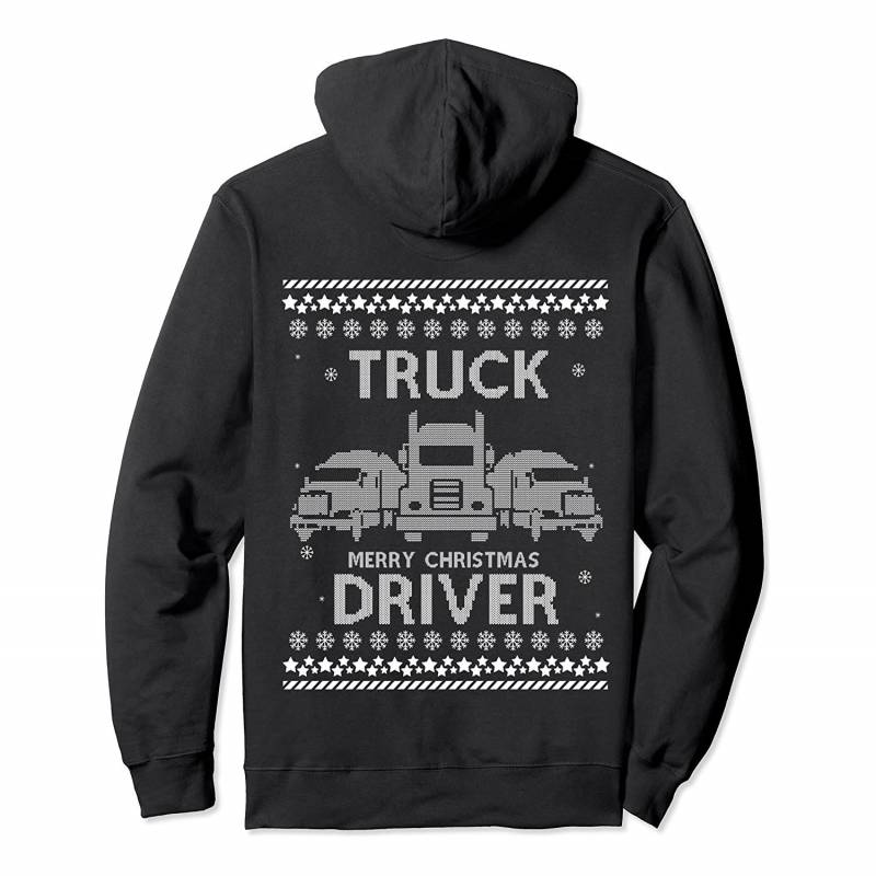 Truck Driver Ugly Christmas Hoodie Holiday Trucker Merry Pullover Hoodie, T-Shirt, Sweatshirt