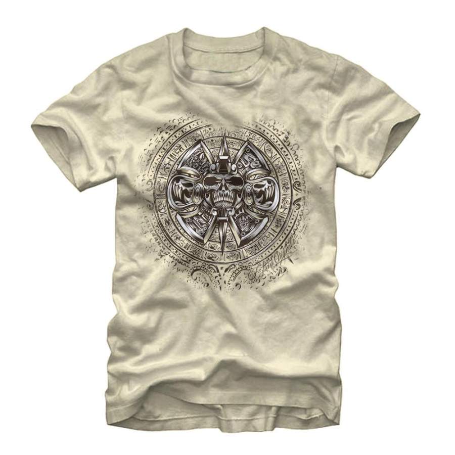 Aztlan Men’s Aztec Calendar Stone  T Shirt Cream