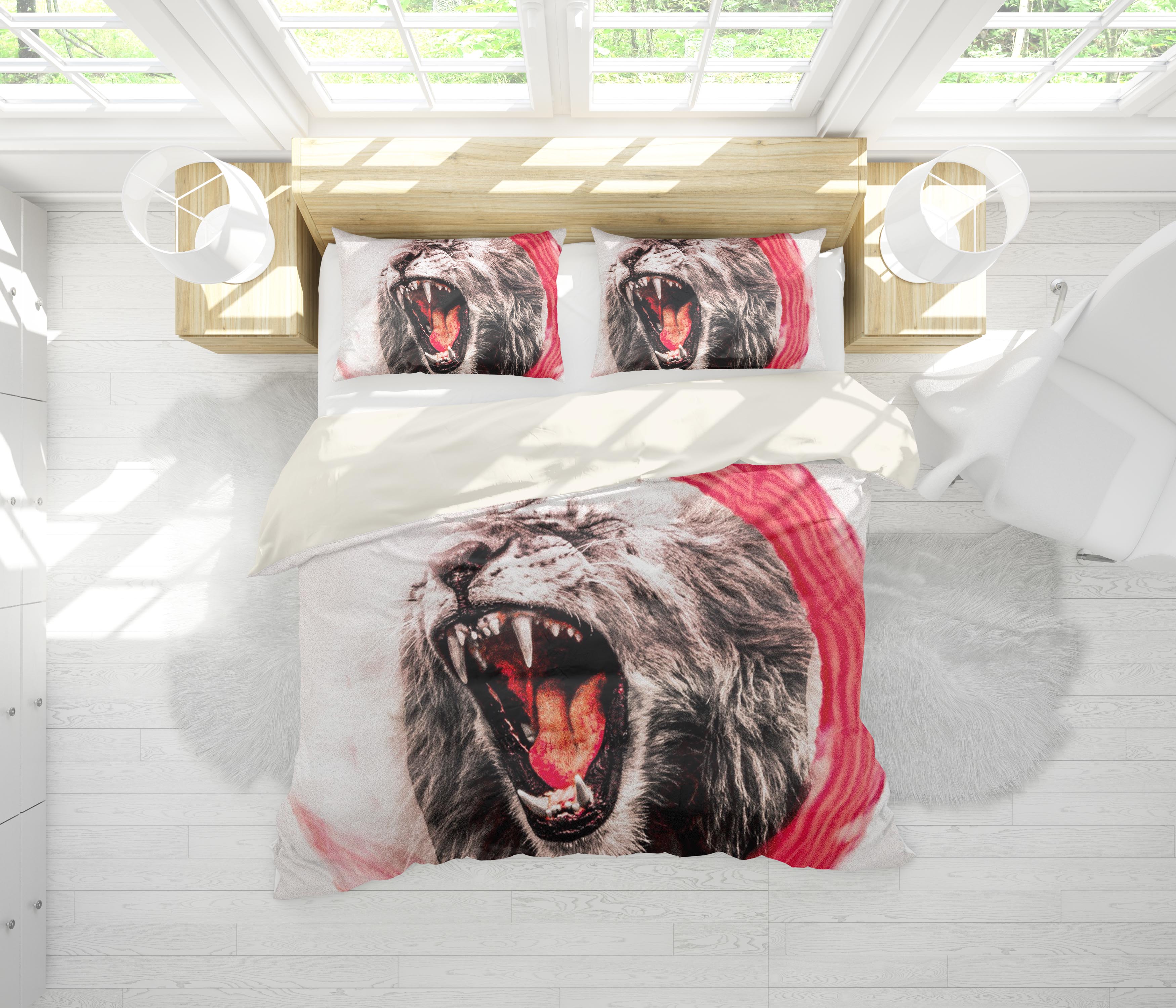 3D Grey Lion Quilt Cover Set Bedding Set Pillowcases 86