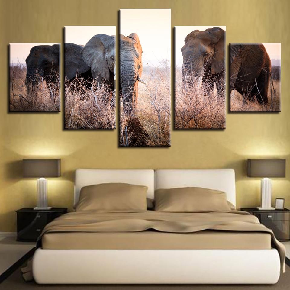 Animal Elephant Scenery Animal 5 Panel Canvas Art Wall Decor