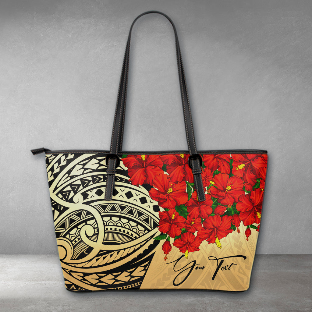 (Custom) Polynesian Leather Tote – Polynesian Hibiscus Gold Personal Signature A24