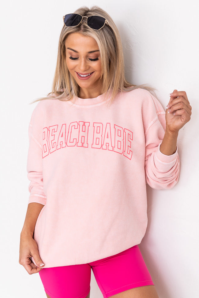 Beach Babe Varsity Pink Corded Graphic Sweatshirt