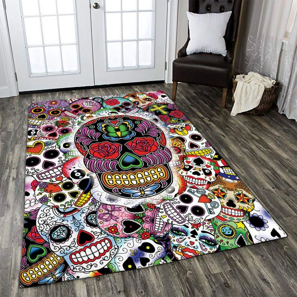 Skull Candy Colorful  Anti-Skid Plush Velour Area Rug | Ar1340