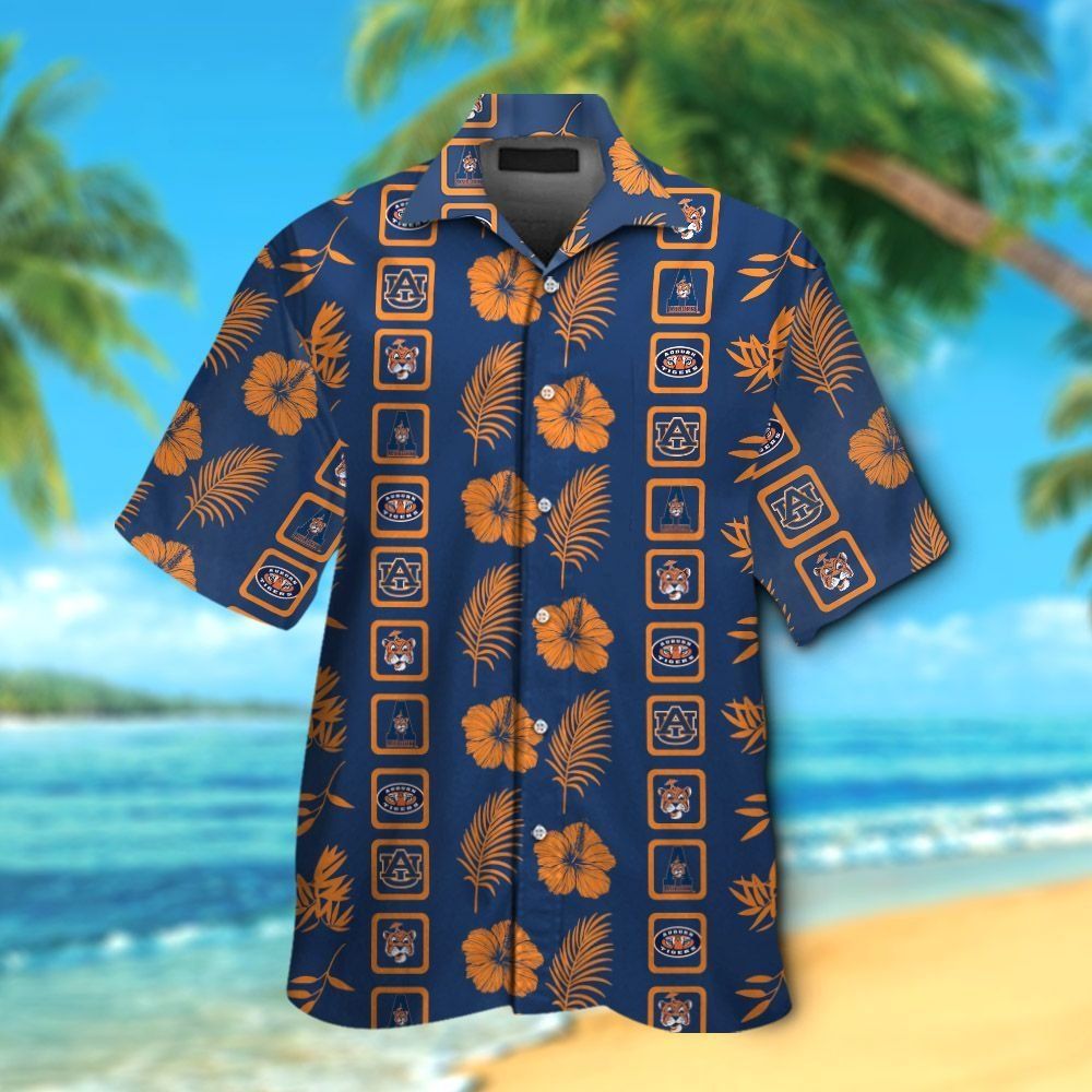 Button Up Short Sleeve Auburn Tigers Tropical Hawaiian Shirt