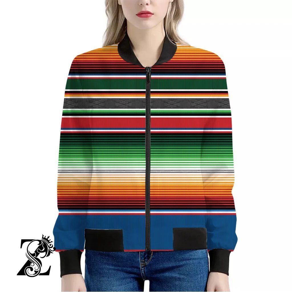 Vintage Mexican Blanket Pattern Print Women’S Bomber Jacket