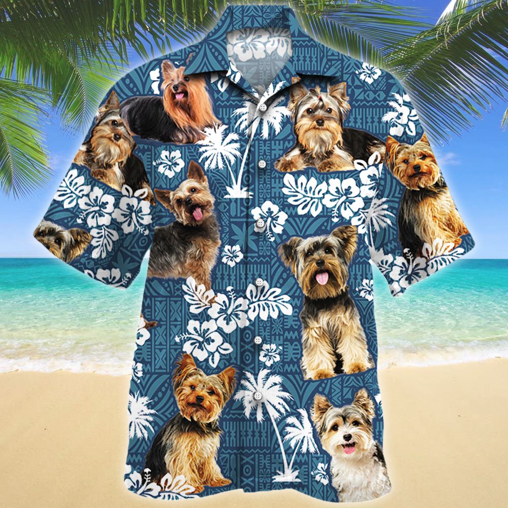 Yorkshire Terrier Dog Lovers Blue Tribal Pattern Hawaiian Shirt Ha21516