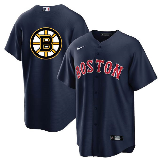 Boston Red Sox Bruins Navy Cool Base Stitched Baseball Jersey