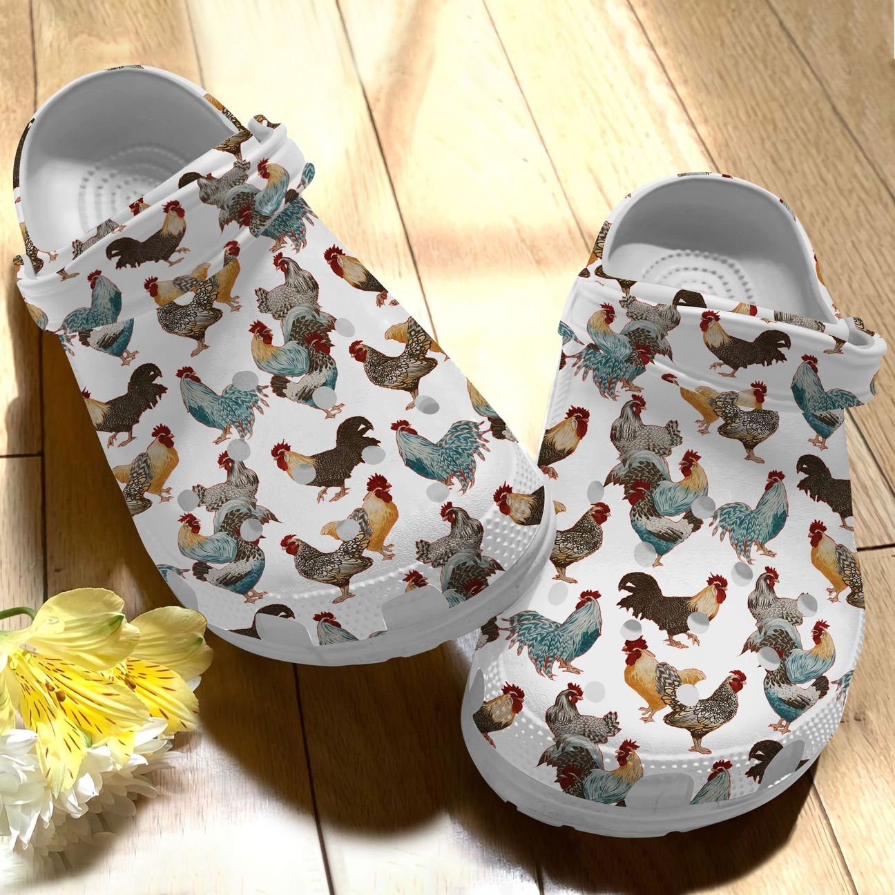 Chicken Personalize Clog, Custom Name, Text, Fashion Style For Women, Men, Kid, Print 3D Whitesole 3 Styles Chicken Collection