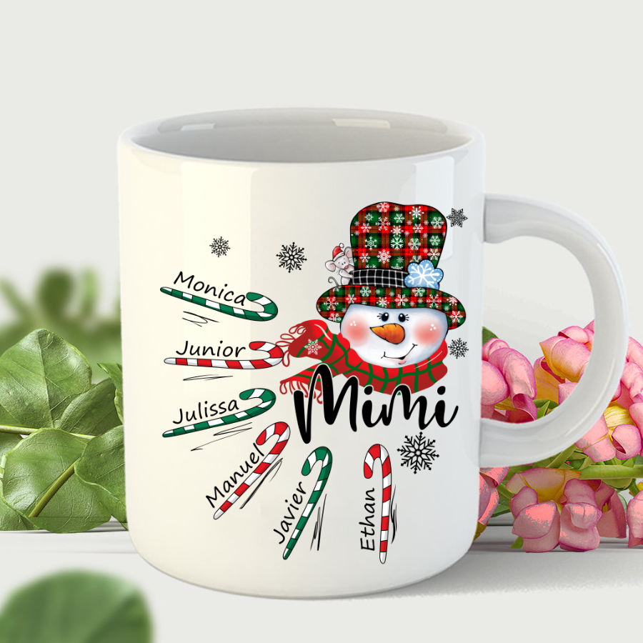 Mimi Snowman Christmas Candy Kid Names Mug