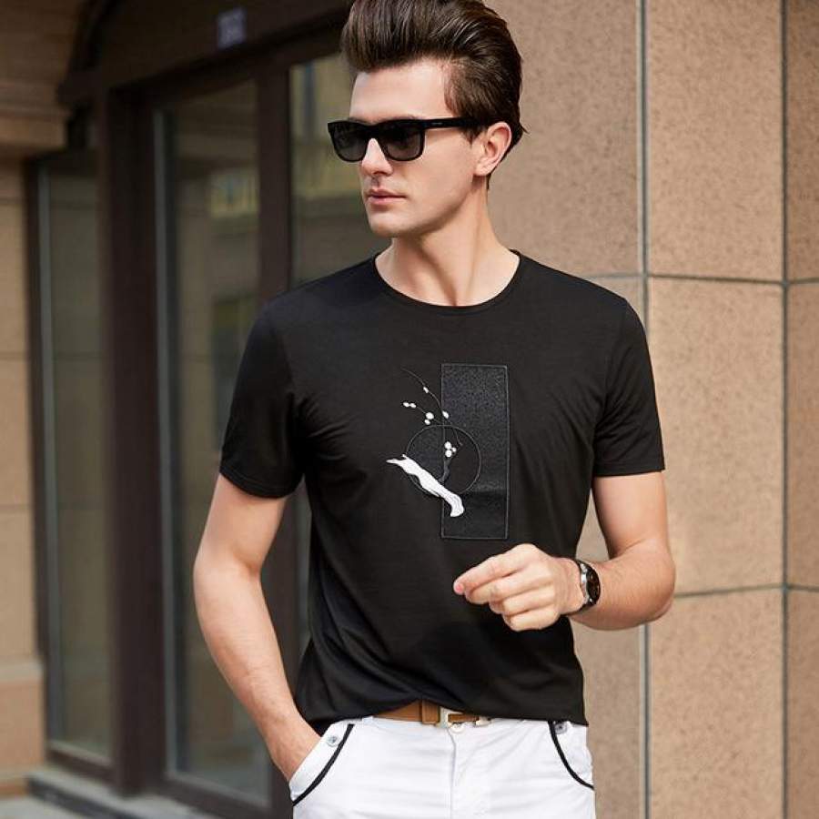 Men Summer Tops  O-Neck Slim Fit Short Sleeve T Shirt  White Casual Men Clothes