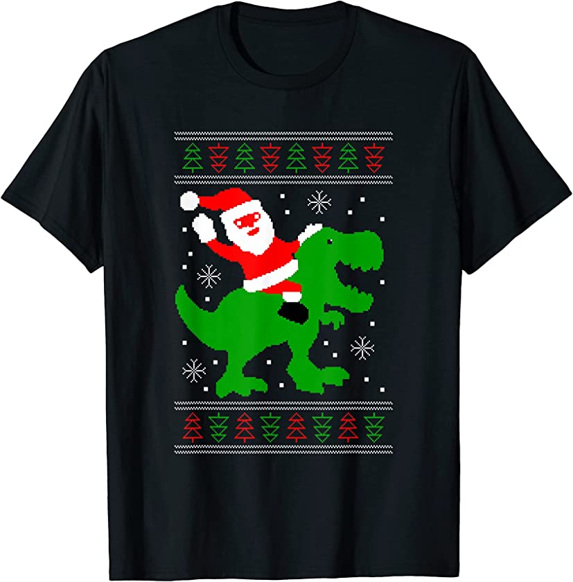 Ugly Christmas T-Shirt | T-Rex Santa Ride Funny Holiday Tee