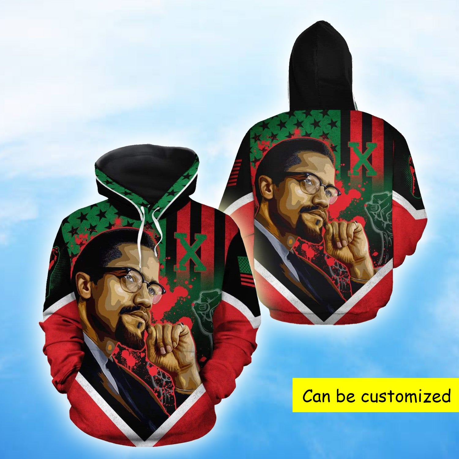 African American Flag Malcolm X Hoodie | All Over Hoodie S – 5Xl