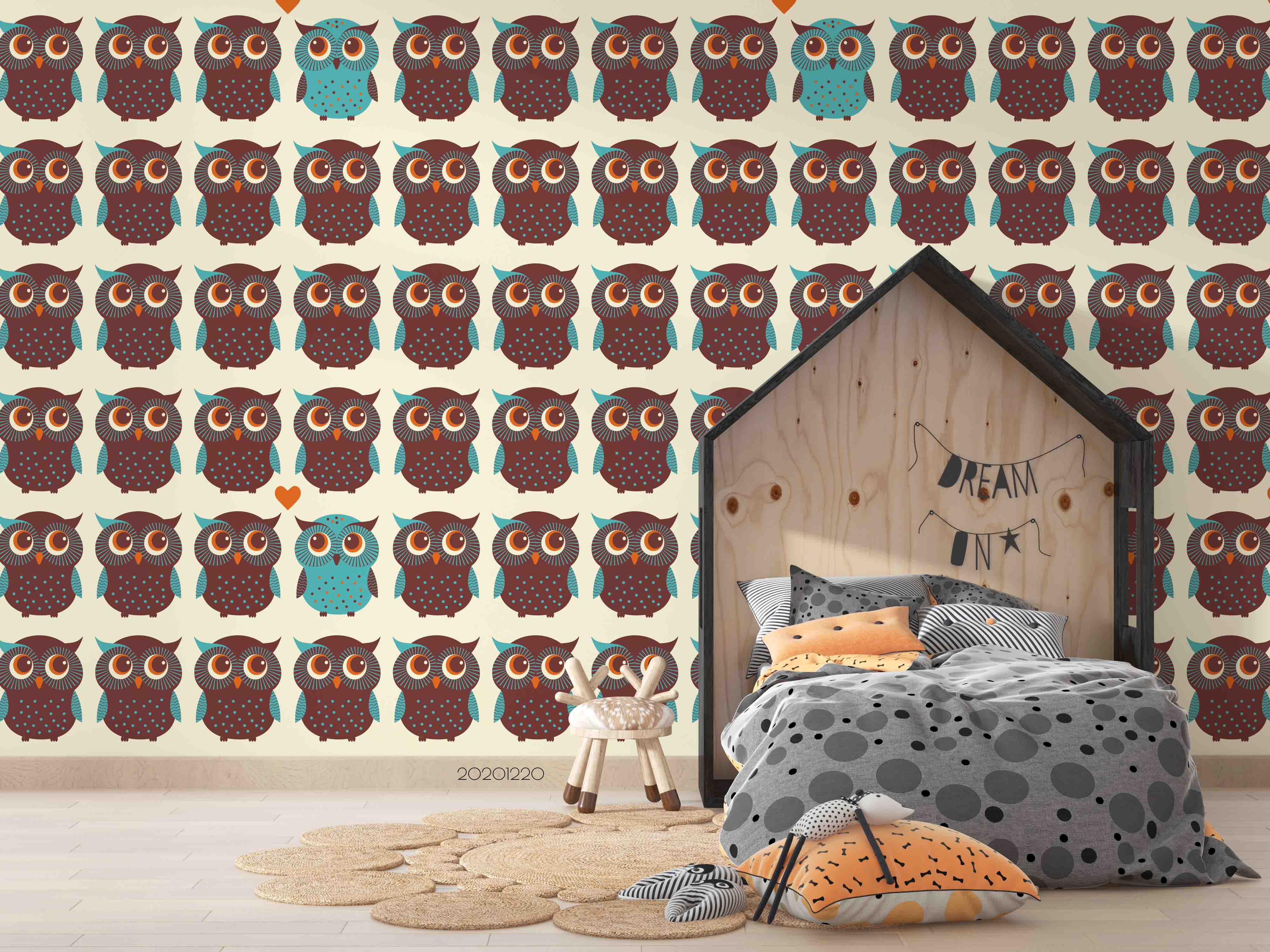 3D Hand Drawn Animal Owl Wall Mural Wallpaper Lqh 107