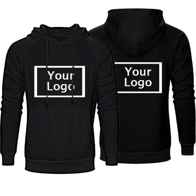 Men Customized  Logo Pure Color Fleece Pullover Hoodie