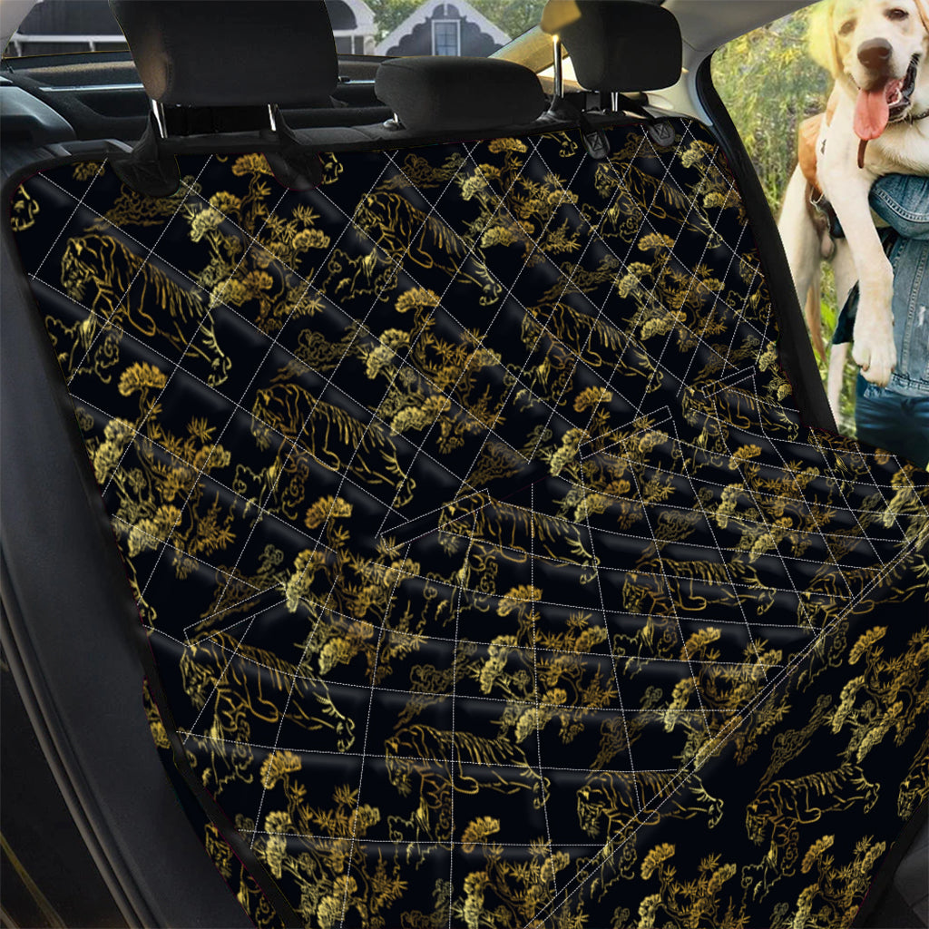 Black And Gold Japanese Tiger Print Pet Car Back Seat Cover