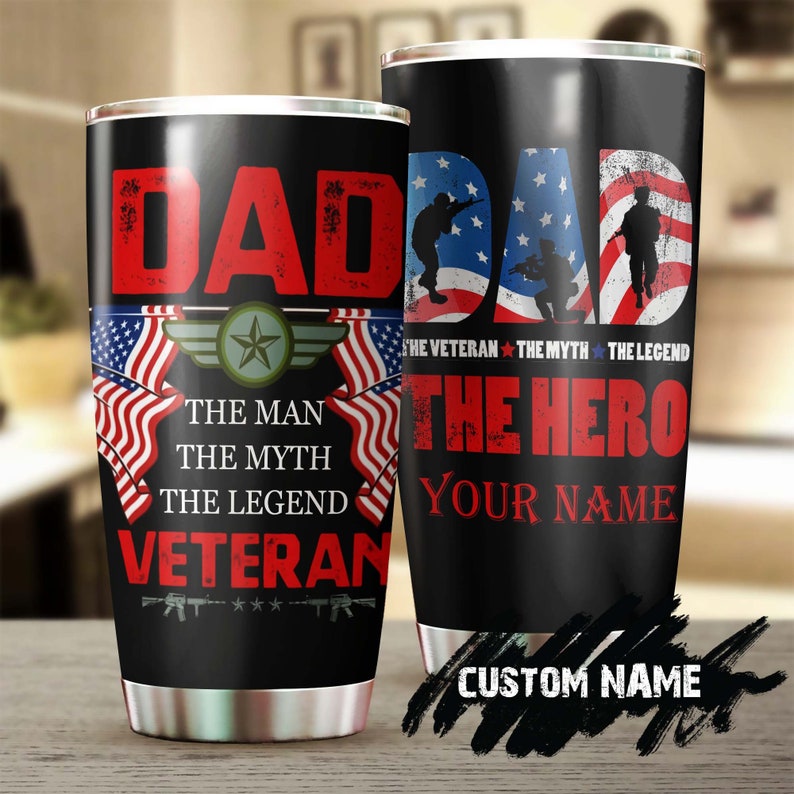 Veteran Dad The Myth The Man The Legend Tumbler-Birthday Gift Christmas Gift Father’S Day Gift For Dad From Son From Daughter