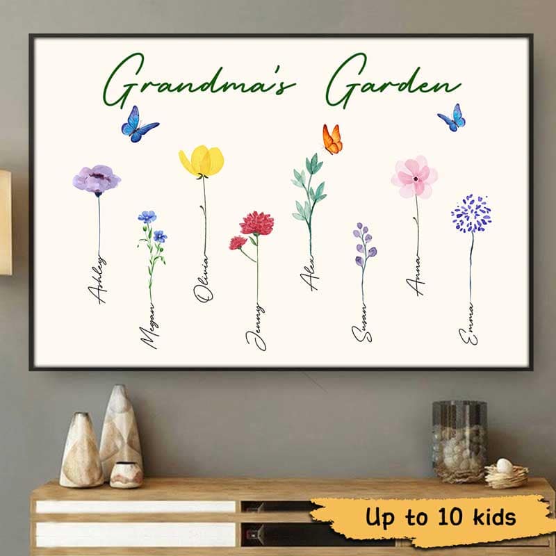 Family Watercolor Flowers Personalized Horizontal Poster Canvas