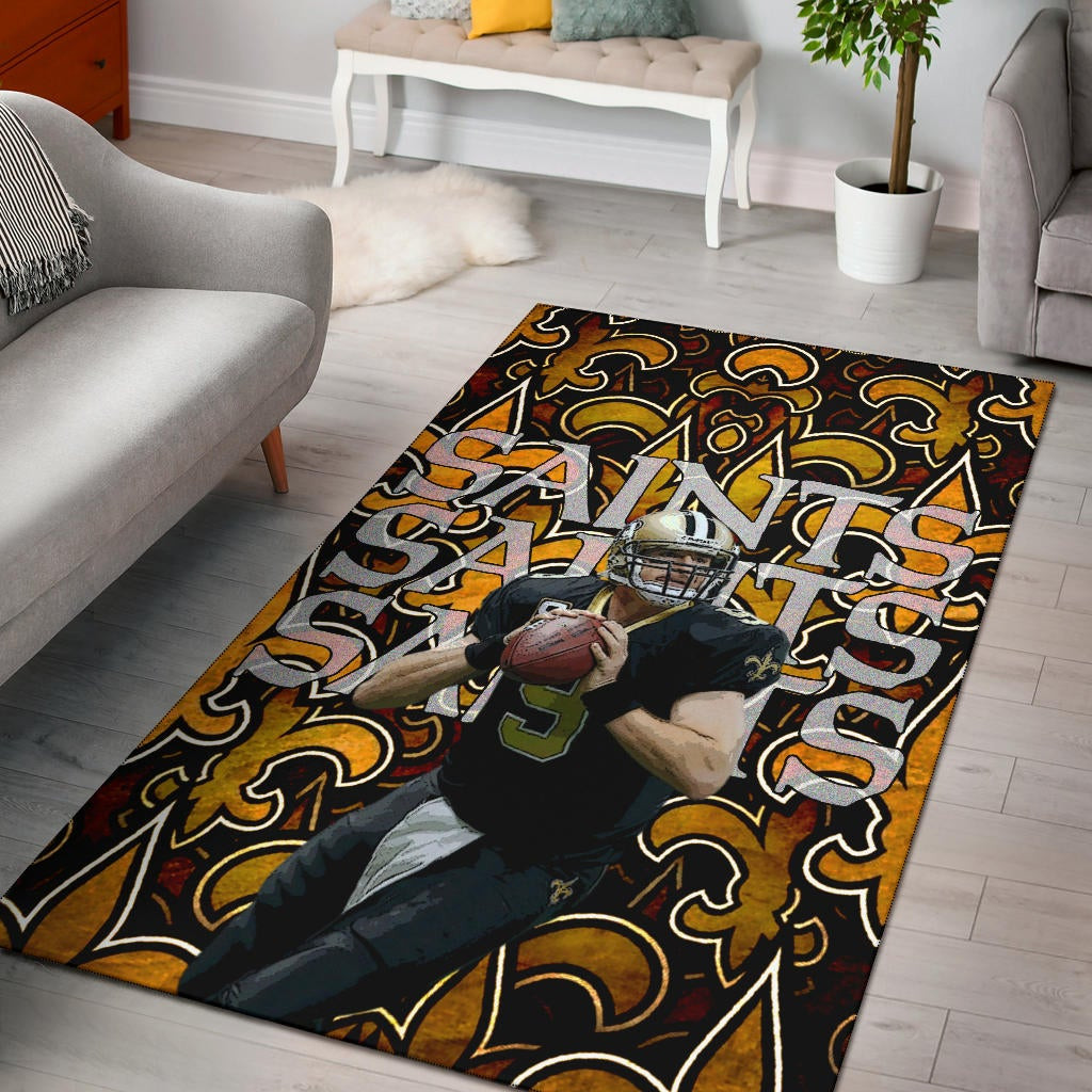 New Orleans Saints American Football Team Drew Brees 09 Saints Doodle Background Area Rug Home Decor