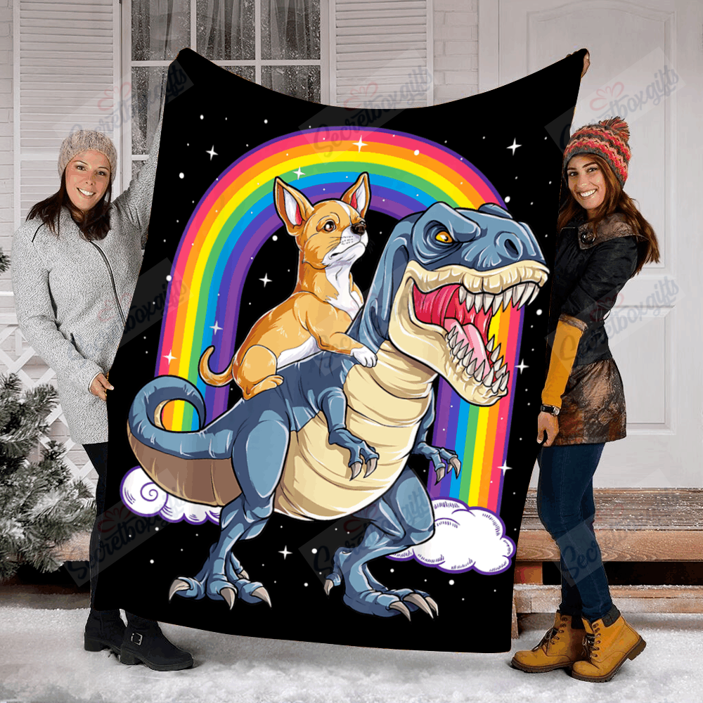 Chihuahua Riding Dinosaur T-Rex Gs-Cl-Dt1003 Fleece Blanket