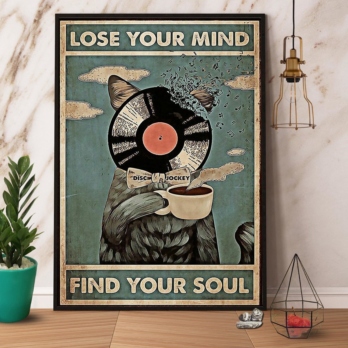 Cat Dj Lose My Mind Find My Soul Vintage  Poster No Frame Matte Canvas