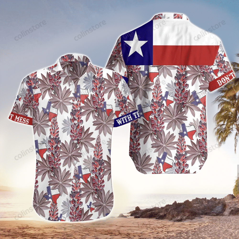 Bluebonnet Pattern Texas Map Flag Proud Hawaii Shirt Aloha Ha75382