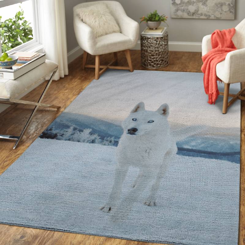 WOLF WHITE SNOW  – Animals 38 Area Rug Carpet