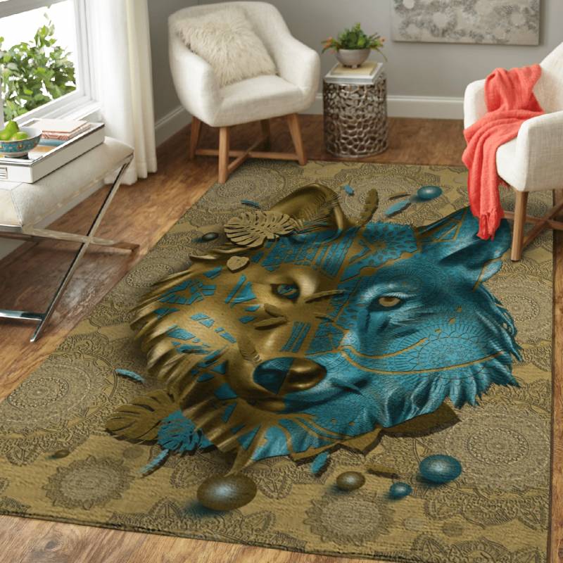 wolf art decor gold – Animals Area Rug Carpet