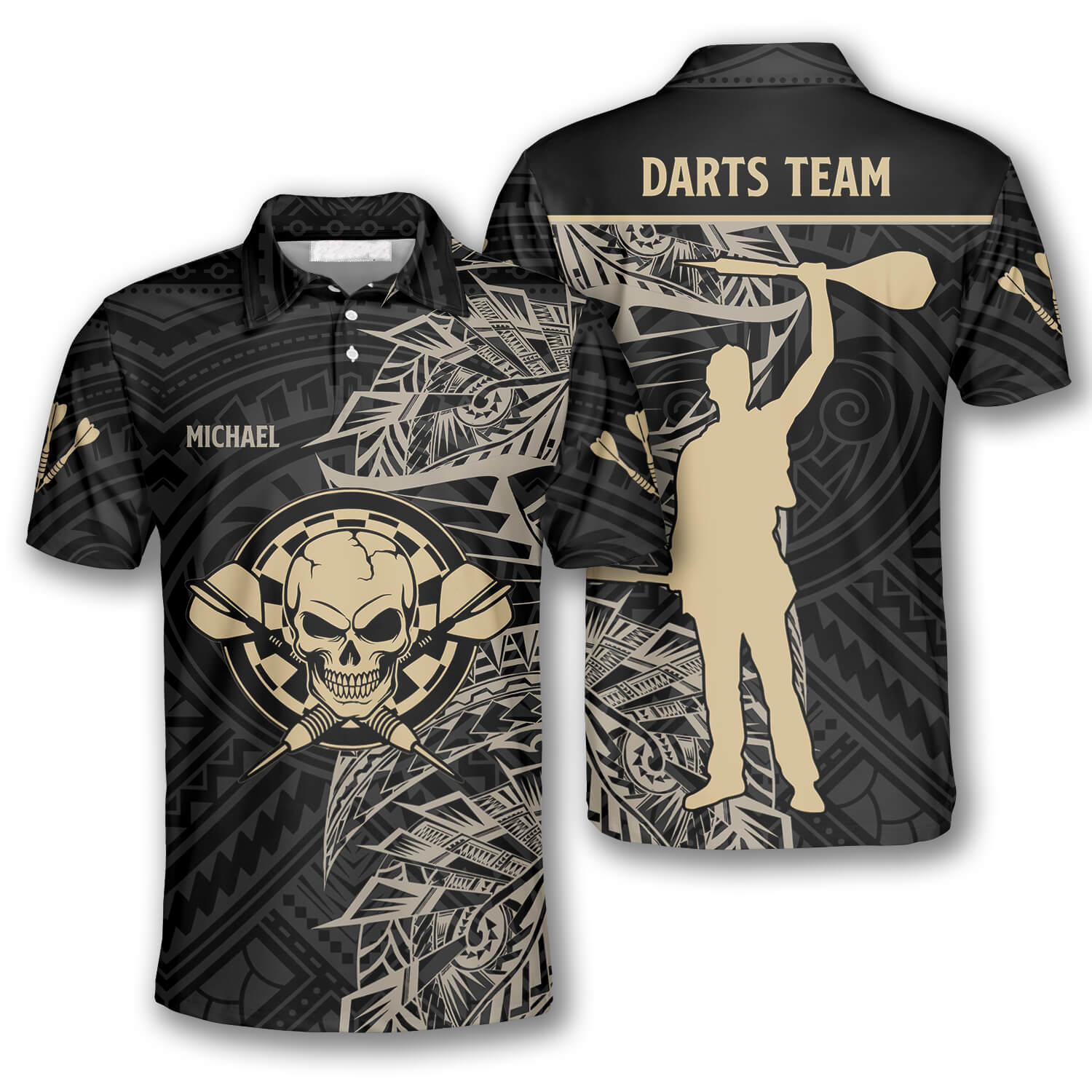 3D All Over Print Gold Tribal Athlete Custom Darts Shirts For Men, Gift For Darts Lovers