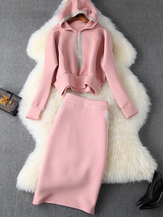 Autumn Winter Two Pieces Sets Womens Outfit Korean Casual Hooded Sweatshirts Tops And Skirts Sets Women Pink Tracksuits Clothing alx