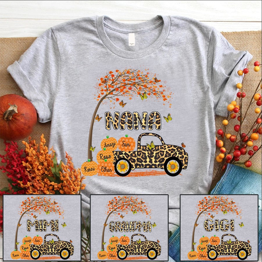 Grandma’S And Grandkids Pumpkins Leopard Shirt