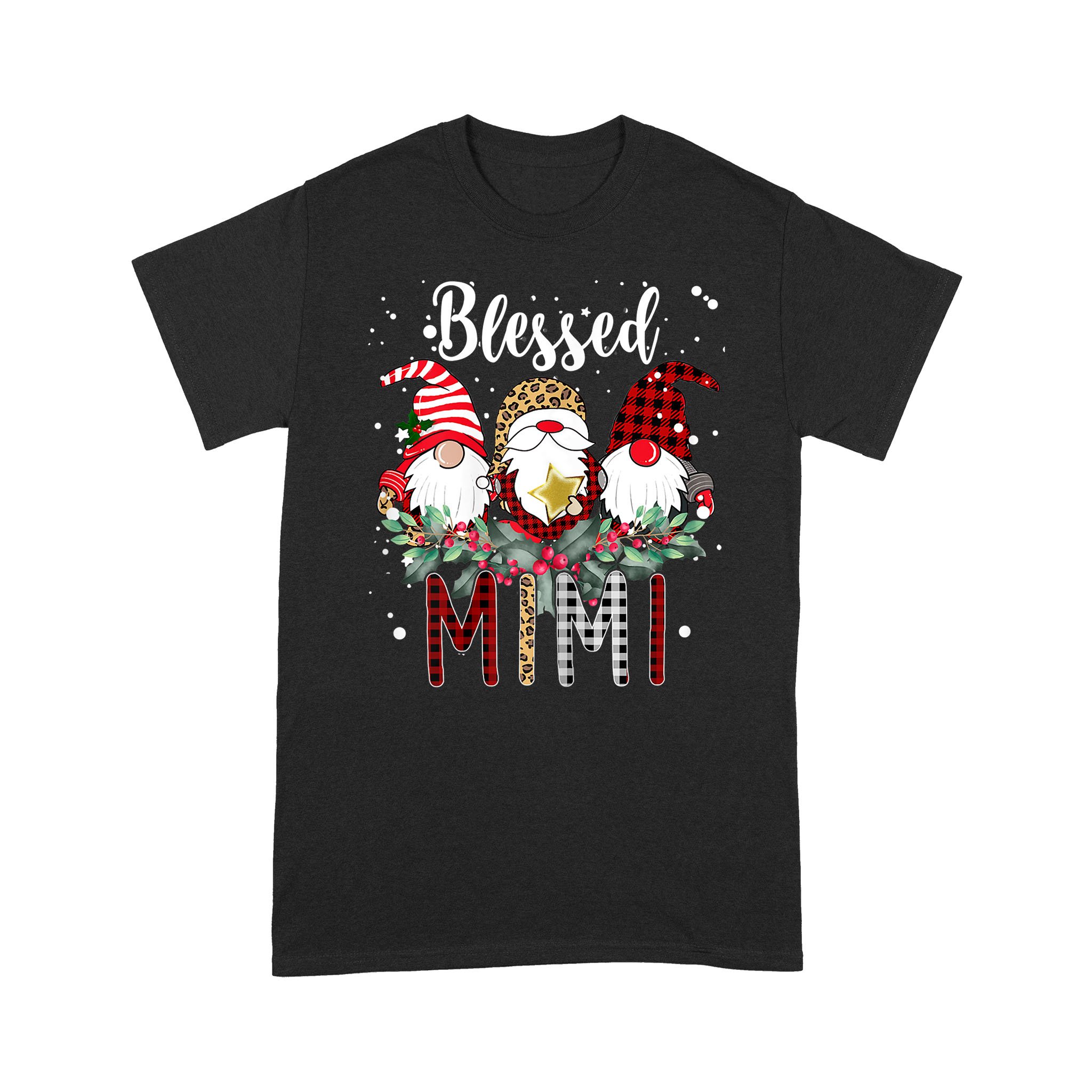 Blessed Mimi Christmas Leopard Buffalo Plaid Gnomies – Standard T-shirt