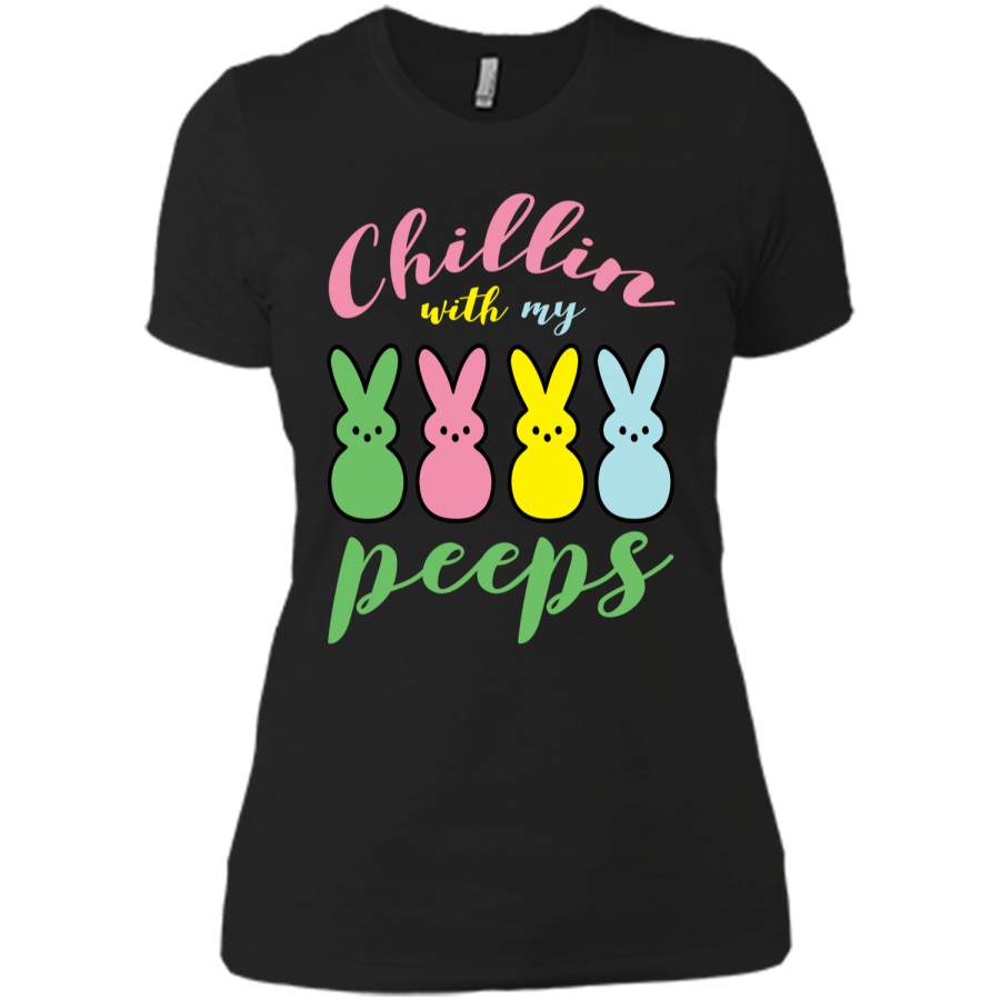 Chillin With My Peeps Easter Bunny Funny T-Shirt for Kids1 Next Level Ladies Boyfriend Tee