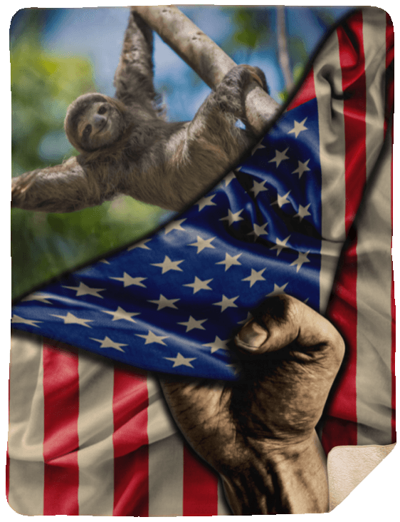 Sloth American Flag Premium Fleece Blanket