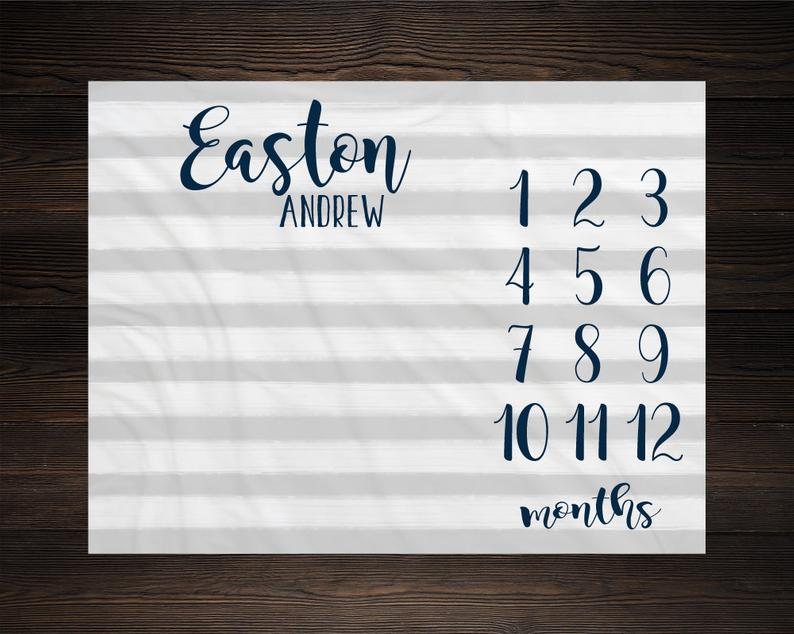 Boy Milestone Blanket, Month Blanket For Baby, Baby Growth Tracker Soft Fleece Blanket, Baby Shower Newborn Gift Blanket, Watch Me Grow Gray Stripes