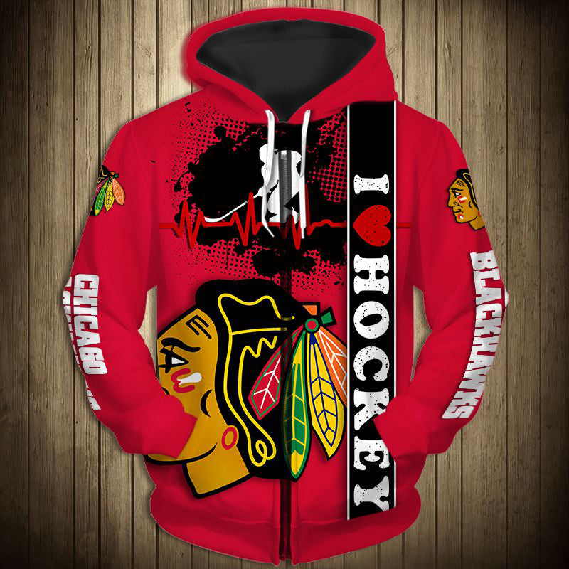 Chicago Blackhawks Zip Up Hoodie Heart Beats