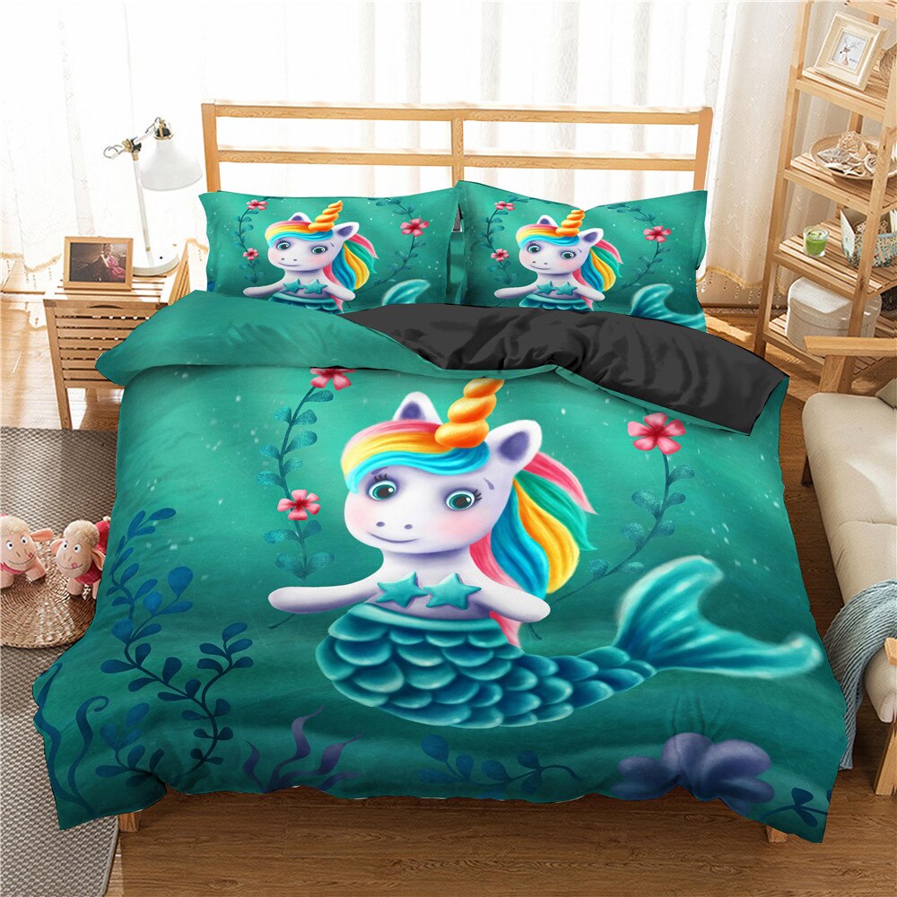 3D Cartoon Mermaid Bedding Set For Kids/Baby/Boy/Girl Unicorn Unicorn Luxury Full Size Bed Frame Duvet Covers