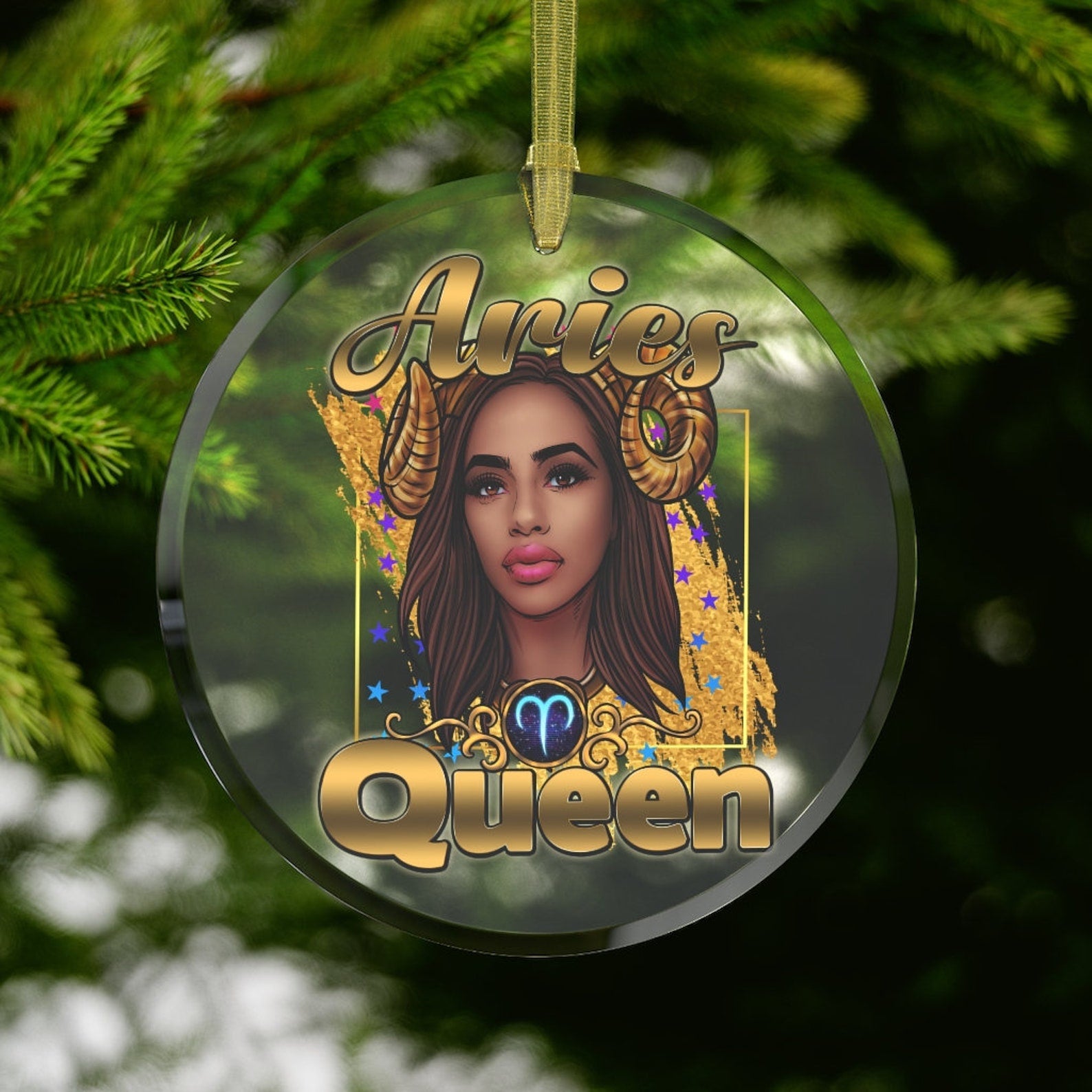 Aries Black Girl Black Woman Aries Queen Black Queen Aries Zodiac Gifts Christmas Ornament