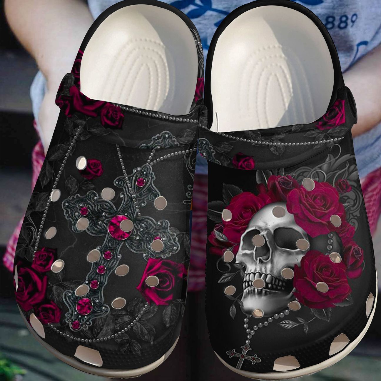 Skull Personalize Clog, Custom Name, Text, Fashion Style For Women, Men, Kid, Print 3D Dark Ruby