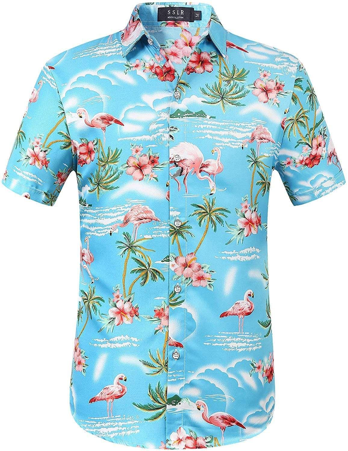 Flamingos Casual Blue Funky Hawaii Aloha Shirts Ha10880