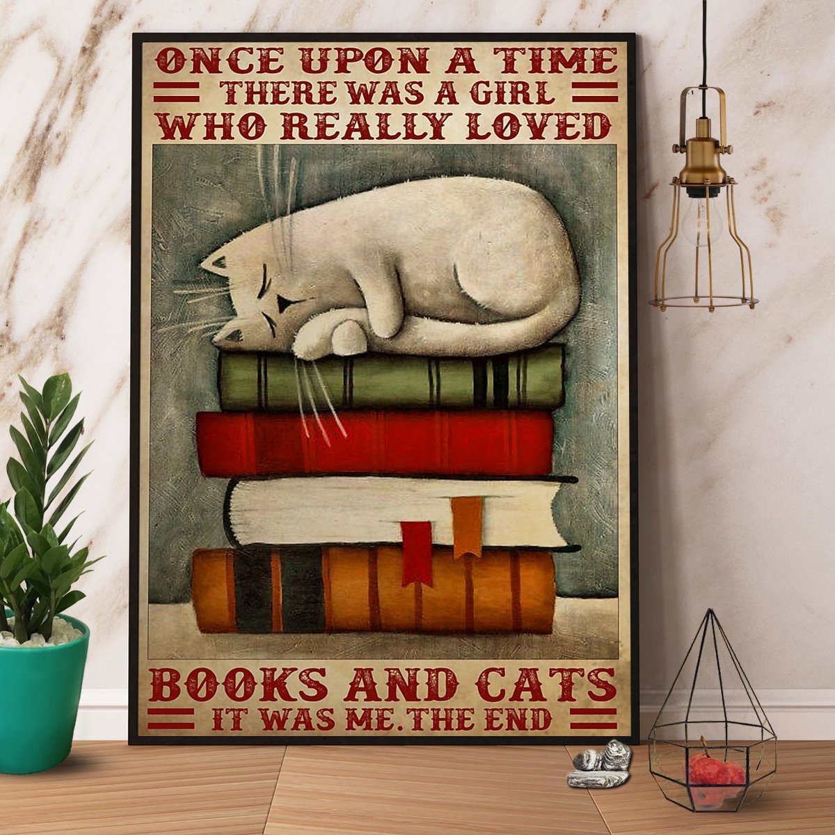 Cat Book Cat Sleep Beside Book Read Book Lovers Vintage  Poster No Frame Matte Canvas