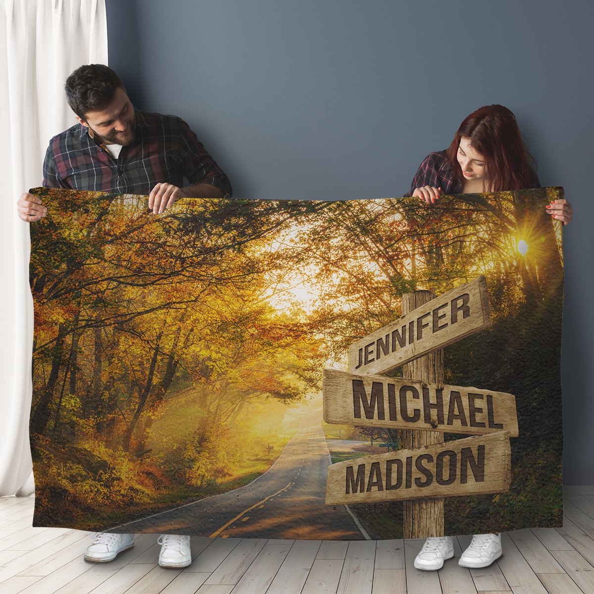 Autumn Road Color Multi-Names Fleece Blanket