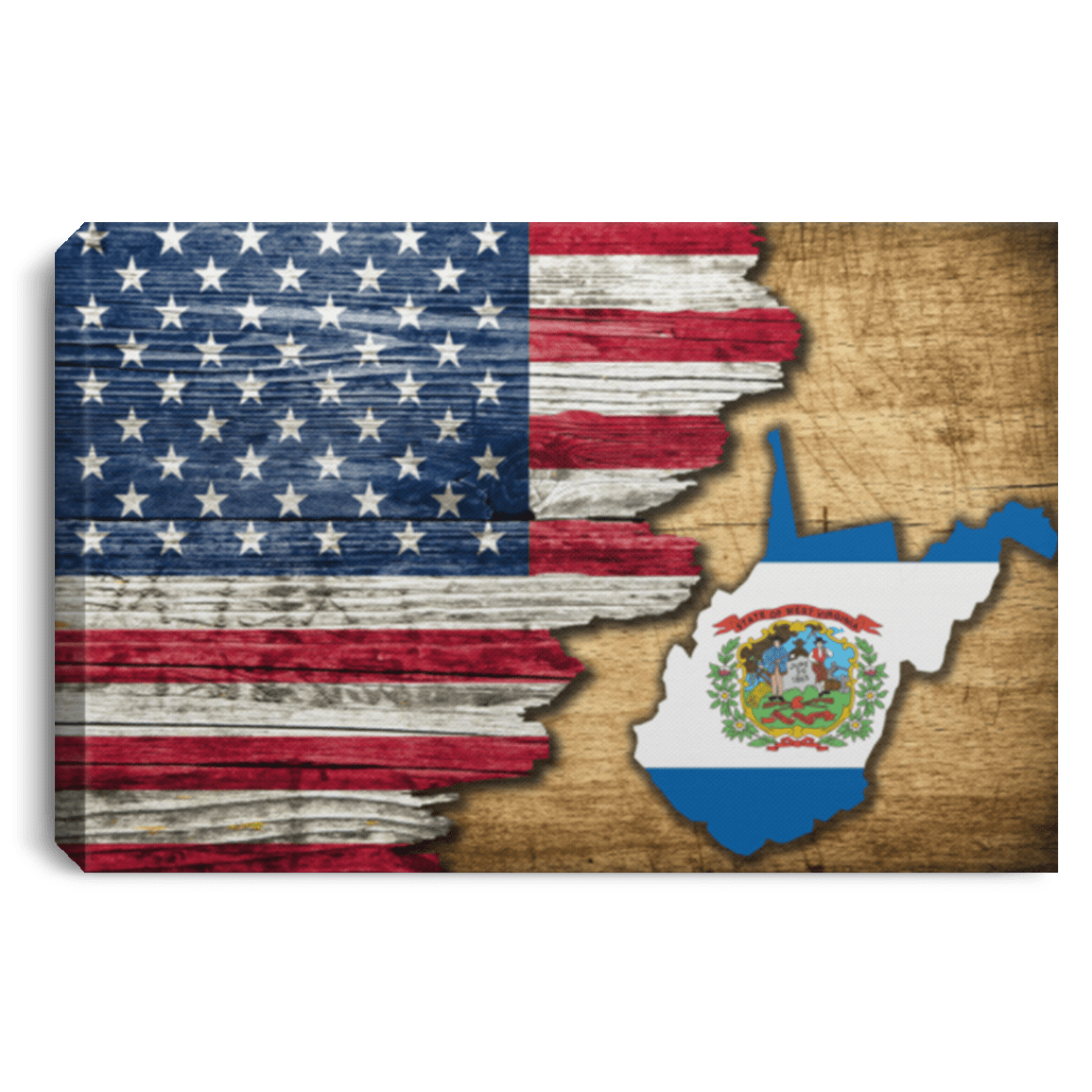 United States/West Virginia Flag Ripped Effect 18X12 Inches Landscape Canvas .75In Frame