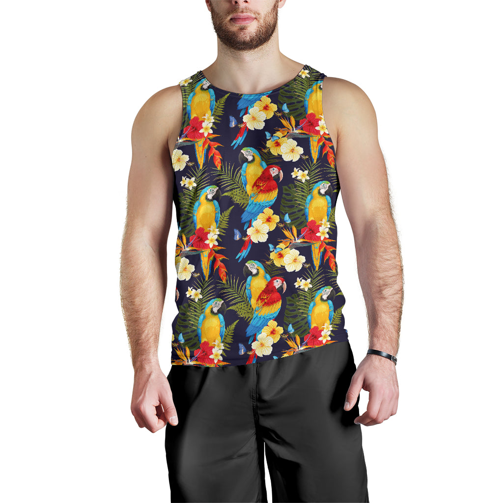 Colorful Parrot Flower Pattern Men Tank Top