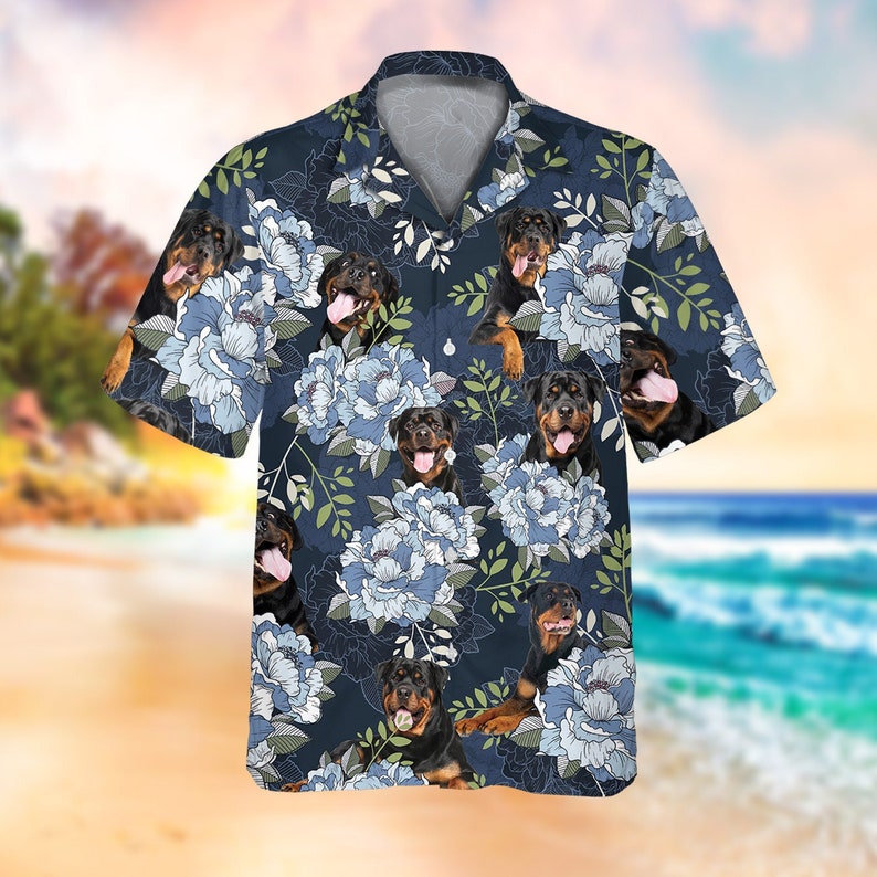 Rottweiler Hawaii Shirt With Blue Elegant Peony Ha57973