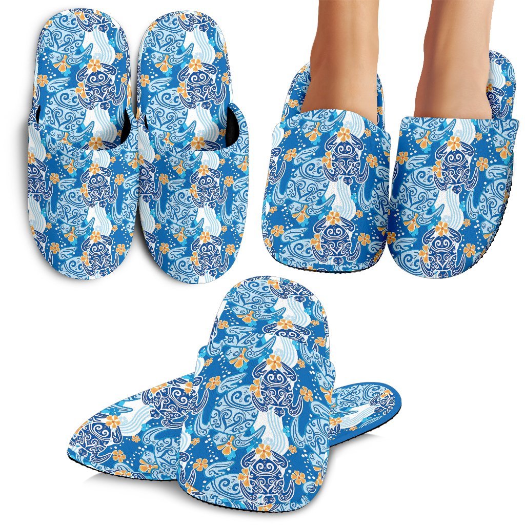 Sea Turtle Hawaii Blue Pattern Print Premium Home Slippers Ha29539