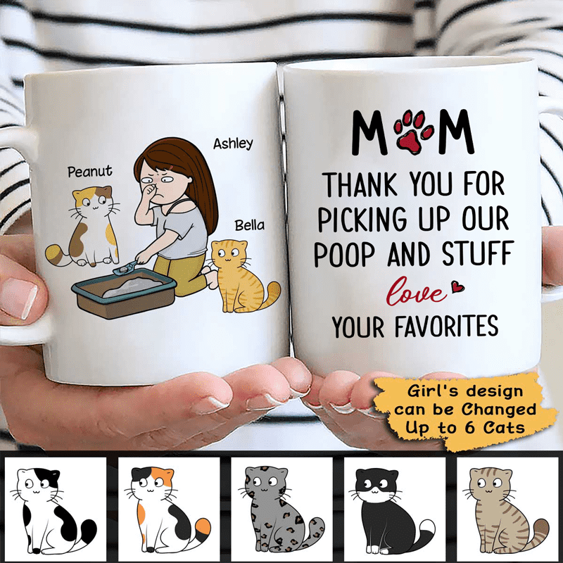 Chibi Girl Cat Mom Scooping Cat Poo Personalized Mug