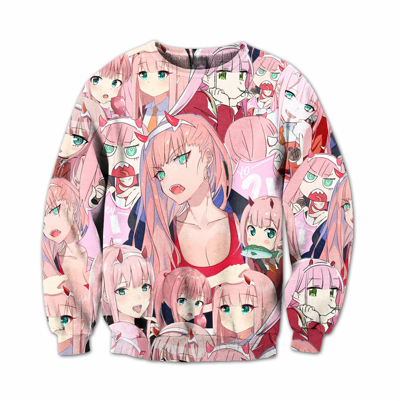 SOSHIRL Darling Zero Two Pink Sweatshirt Funny Sexy Girl Harajuku Hoodie Cute Cosplay Hip Hop Streetwear Classic Pullovers Tops alx